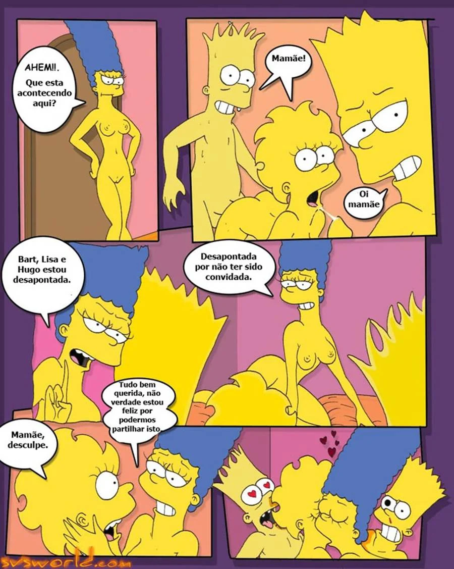 Bart gozando na Lisa e na Marge Simpson – Simpsons Porno – Quadrinho em PT-BR