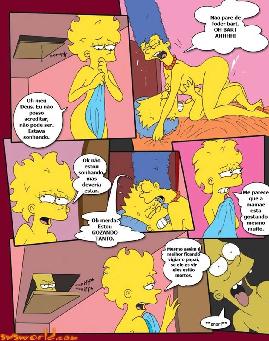 Bart gozando na Lisa e na Marge Simpson – Simpsons Porno – Quadrinho em PT-BR