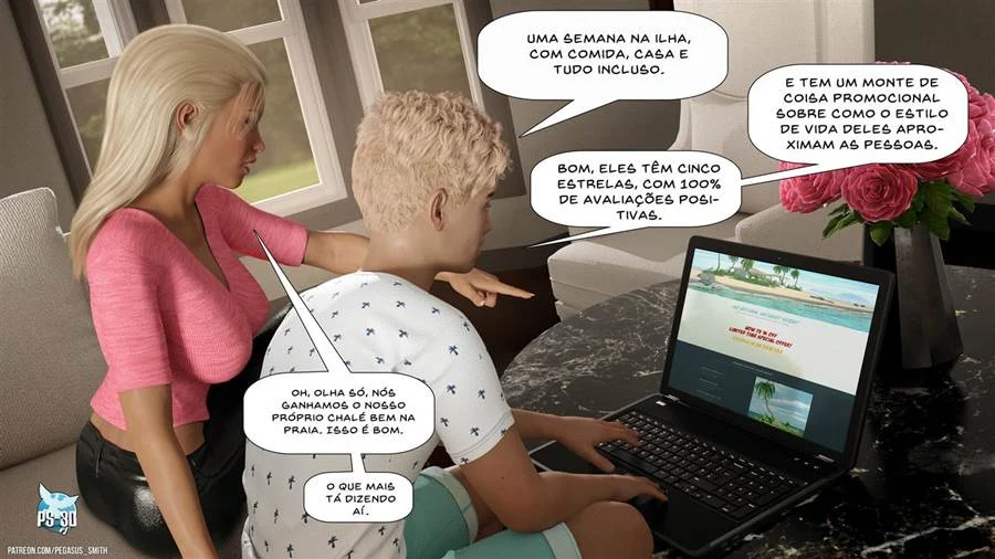 Mãe e Filho se Exibem no Resort: Sacanagem Nua e Proibida em 3D