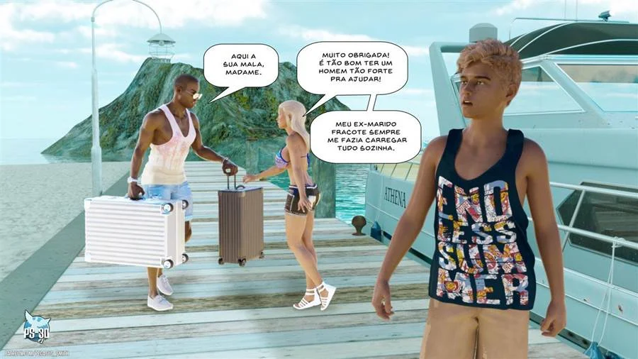 Mãe e Filho se Exibem no Resort: Sacanagem Nua e Proibida em 3D