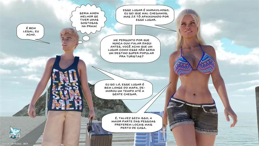 Mãe e Filho se Exibem no Resort: Sacanagem Nua e Proibida em 3D