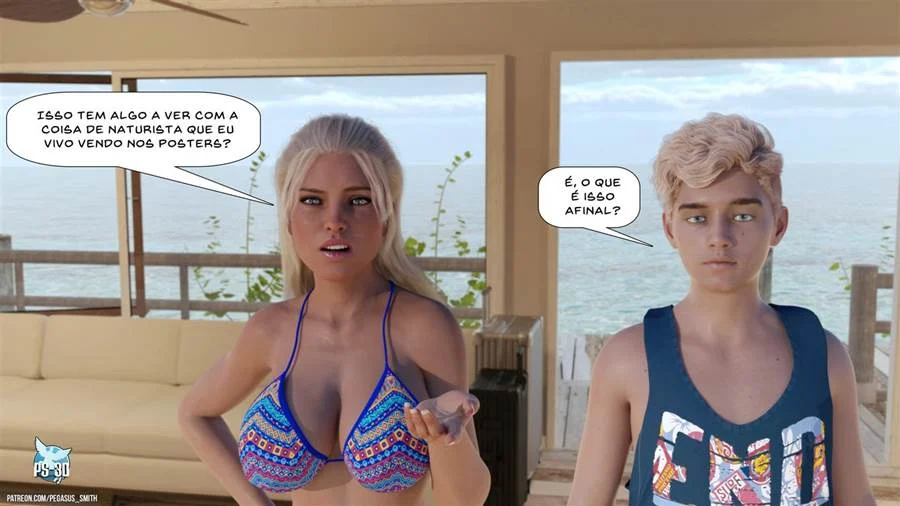 Mãe e Filho se Exibem no Resort: Sacanagem Nua e Proibida em 3D