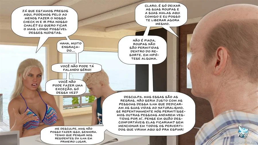 Mãe e Filho se Exibem no Resort: Sacanagem Nua e Proibida em 3D