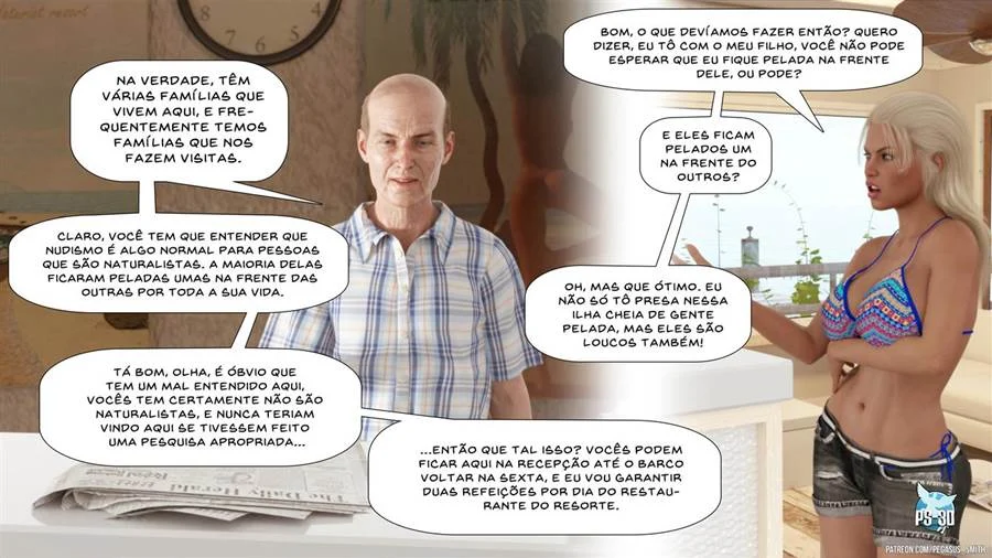 Mãe e Filho se Exibem no Resort: Sacanagem Nua e Proibida em 3D