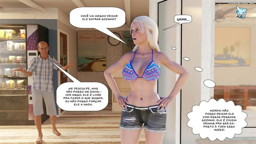 Mãe e Filho se Exibem no Resort: Sacanagem Nua e Proibida em 3D