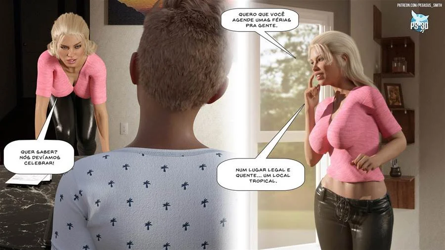 Mãe e Filho se Exibem no Resort: Sacanagem Nua e Proibida em 3D