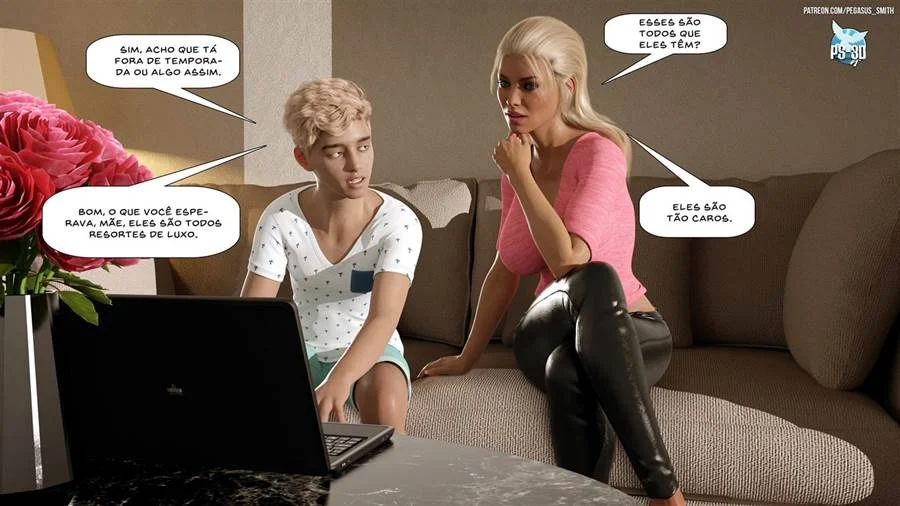 Mãe e Filho se Exibem no Resort: Sacanagem Nua e Proibida em 3D