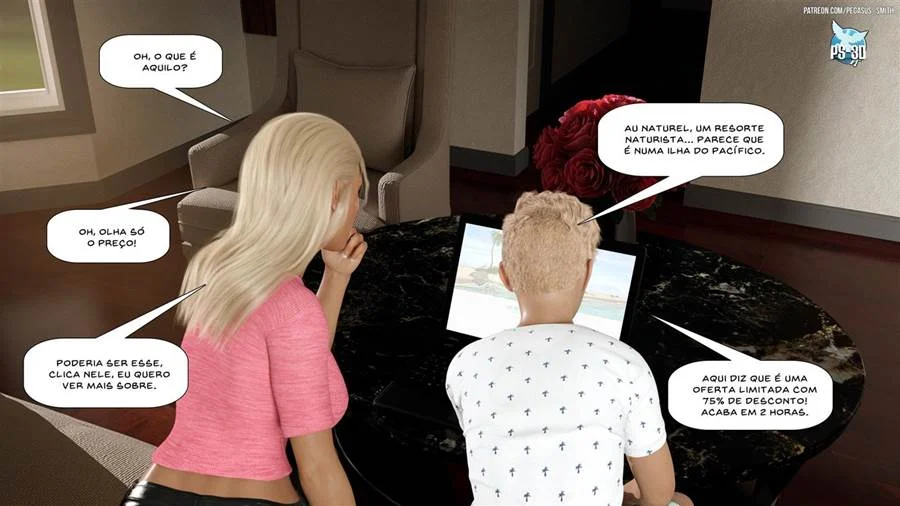 Mãe e Filho se Exibem no Resort: Sacanagem Nua e Proibida em 3D