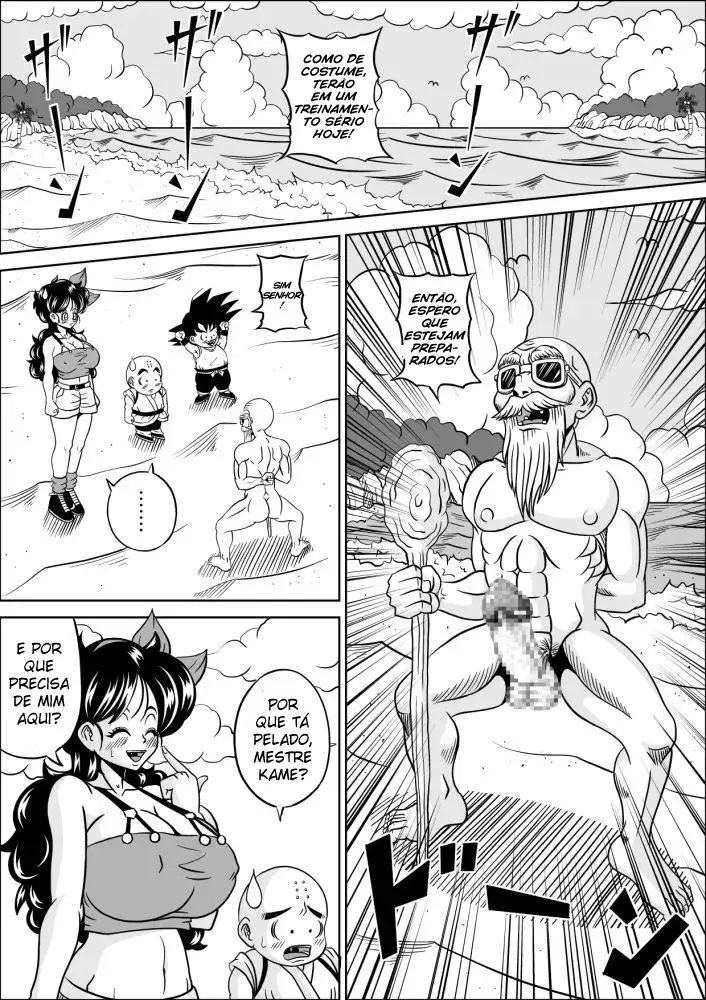 Mestre Kame Transa com Garotas Gostosas em Quadrinhos Eróticos de Dragon Ball
