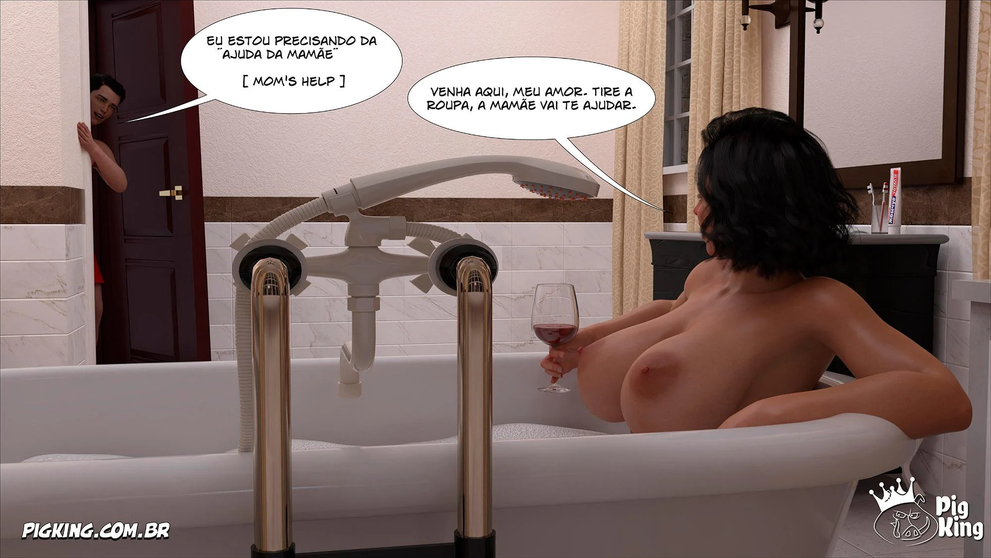 Mamãe Safada em HQ 3D: Ajuda Profunda na Sala