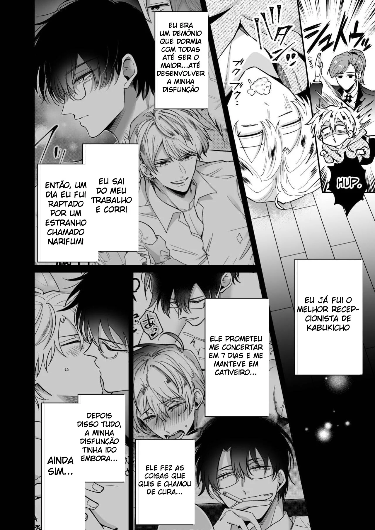 Ex-recepcionista mostra como satisfazer clientes com sua nova habilidade yaoi proibida.