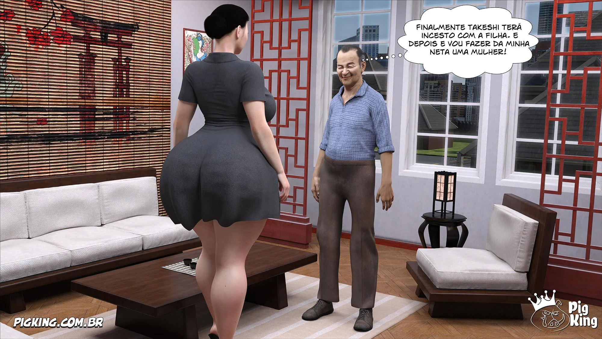 Puta da Família Kobayashi: Orgia em HQ 3D Explícita