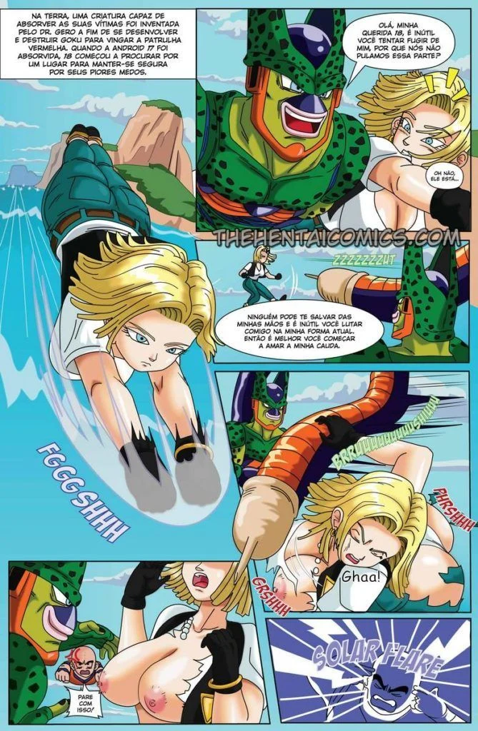 Quadrinhos Eróticos: Cell Dominando a Android 18 com Foda Brutal em HQ Pornô