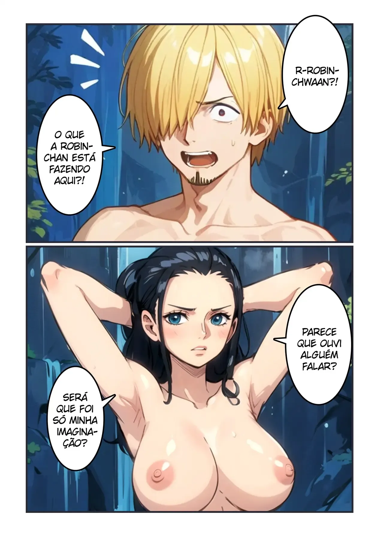 Sanji Comendo a Robin Gostoso na Cachoeira em Cena Proibida