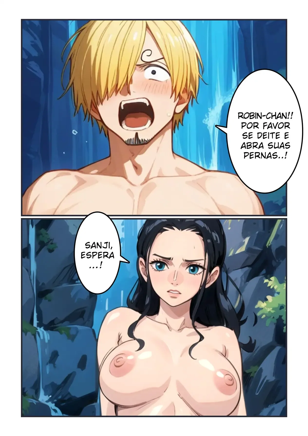 Sanji Comendo a Robin Gostoso na Cachoeira em Cena Proibida