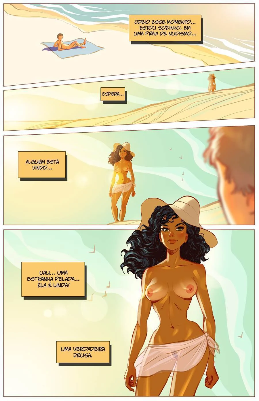 Vizinho Tarado Arranca Gemidos da Esposa Safada na Praia de Nudismo