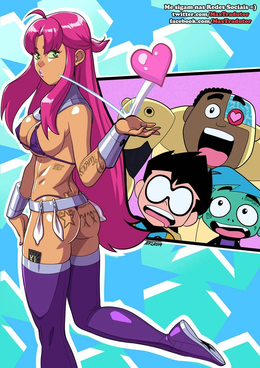 HQ Proibida: A Verdadeira Starfire Esfregando a Buceta com Os Jovens Titãs