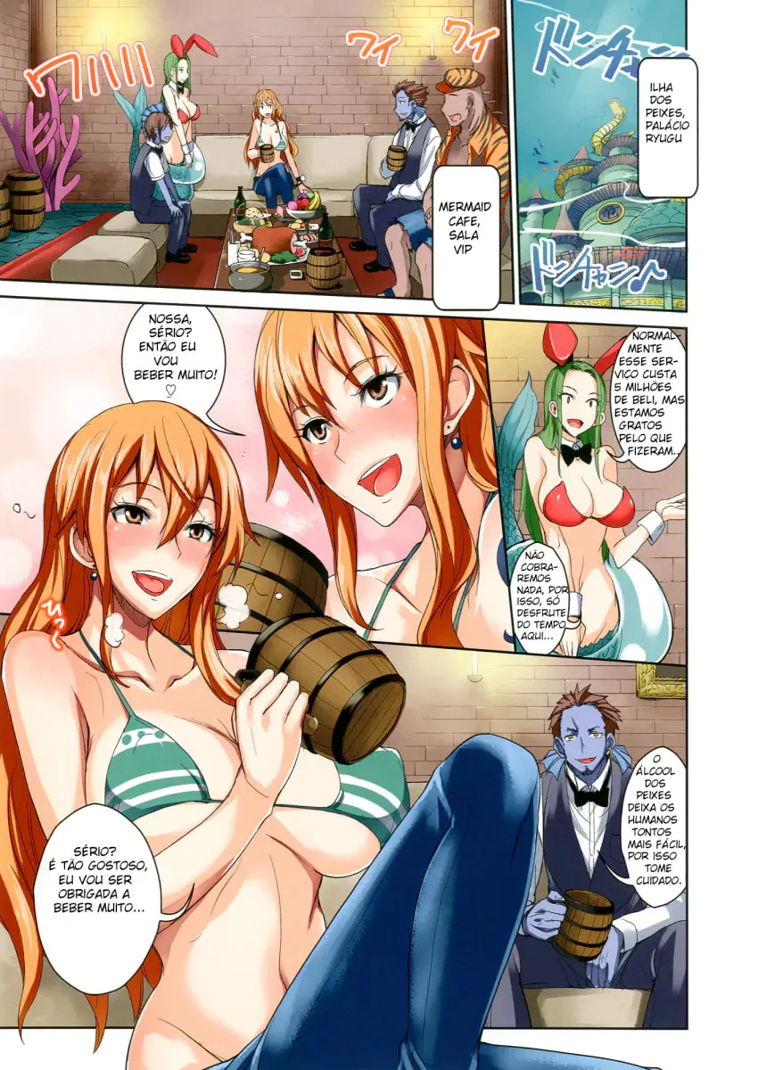 Nami Bêbada Fodendo com Peixe na Ilha dos Peixes em Hentai HQ