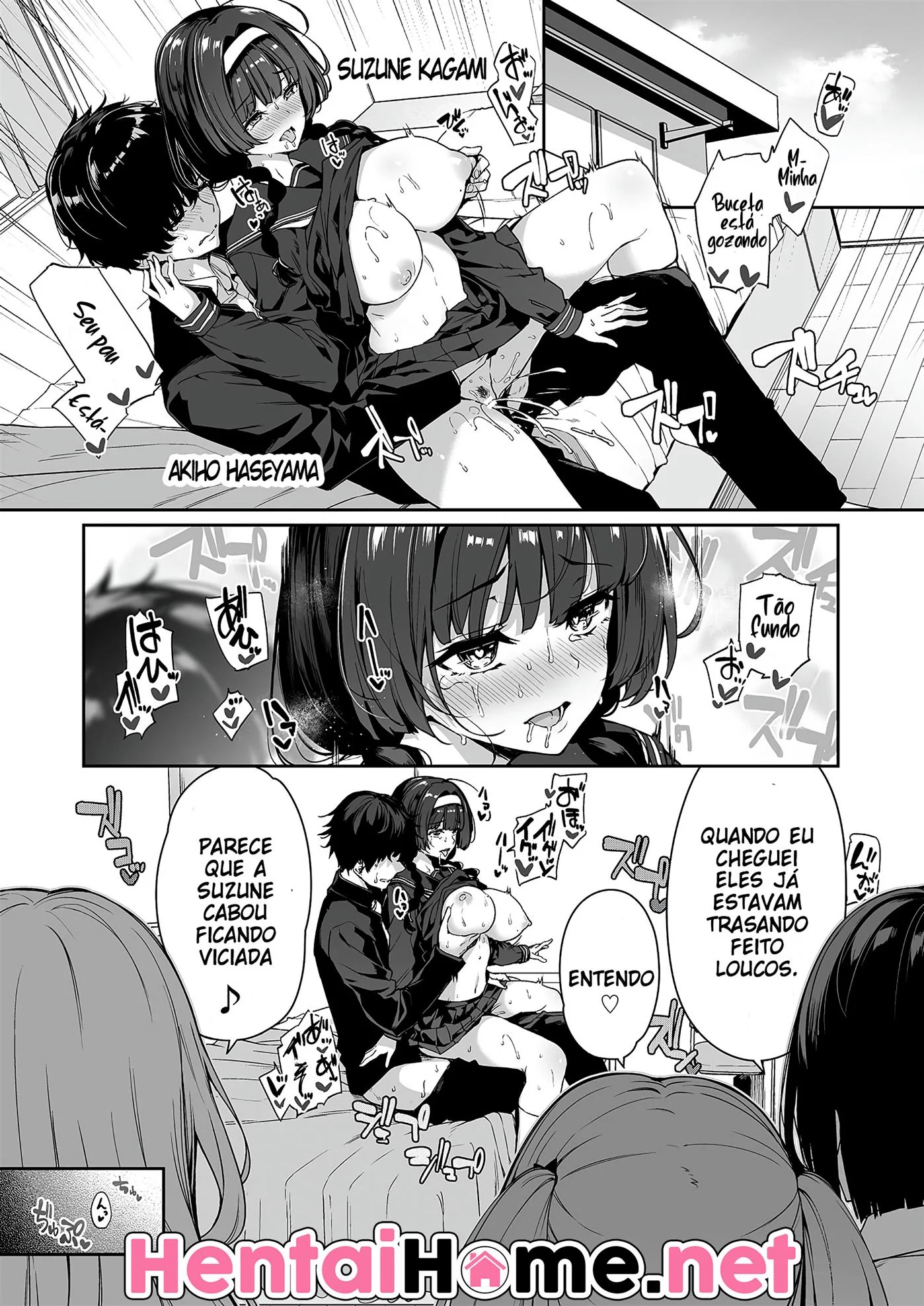 Brigas, Sexo Grupal e Peitudas: Akiho e sua amiga piranha em Hentai HQ Brasileiro