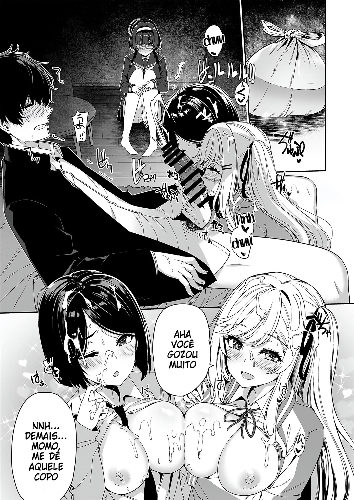 Brigas, Sexo Grupal e Peitudas: Akiho e sua amiga piranha em Hentai HQ Brasileiro